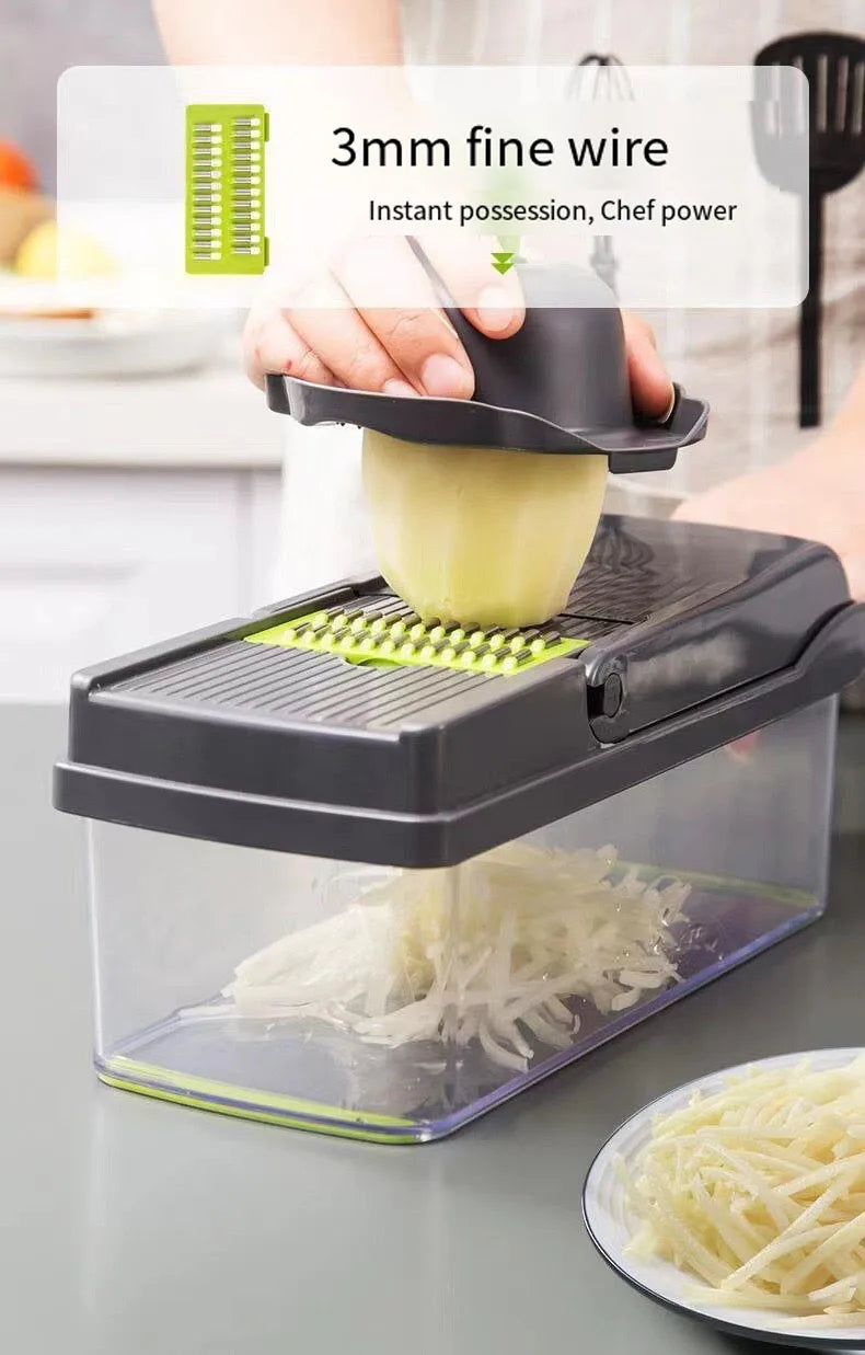 14/16 IN 1 Multi-Function Vegetable Food Chopper – Slicer, Grater, Cutter, Shredder Kitchen Tool for Tomato, Carrot, Cheese, Onion & More