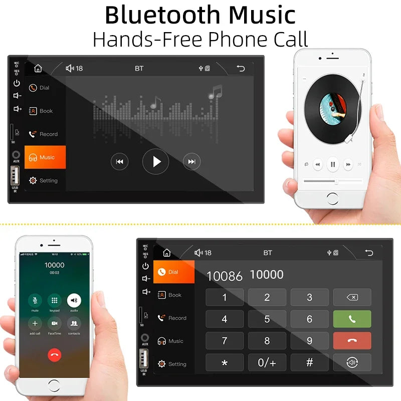 Hippcron 7" 1-DIN Car Stereo – CarPlay, Android Auto, Bluetooth, MP5 with Rear Camera Support