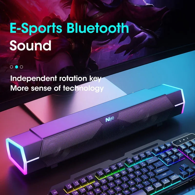 4D Bluetooth 5.0 Computer Speakers – Wired Stereo Soundbar with Subwoofer