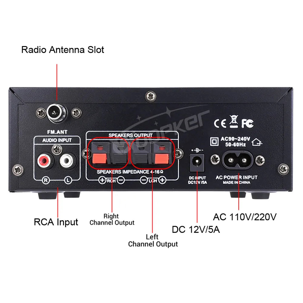 Woopker AK45 HiFi Bluetooth Amplifier – 2.0 Channel, 90Wx2, Home & Car Audio