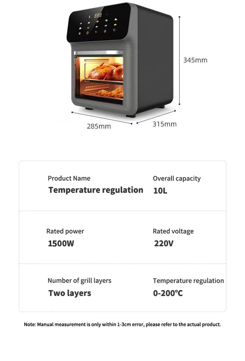 10L Large Capacity Electric Air Fryer – Oil-Free Convection Oven with 360° Baking