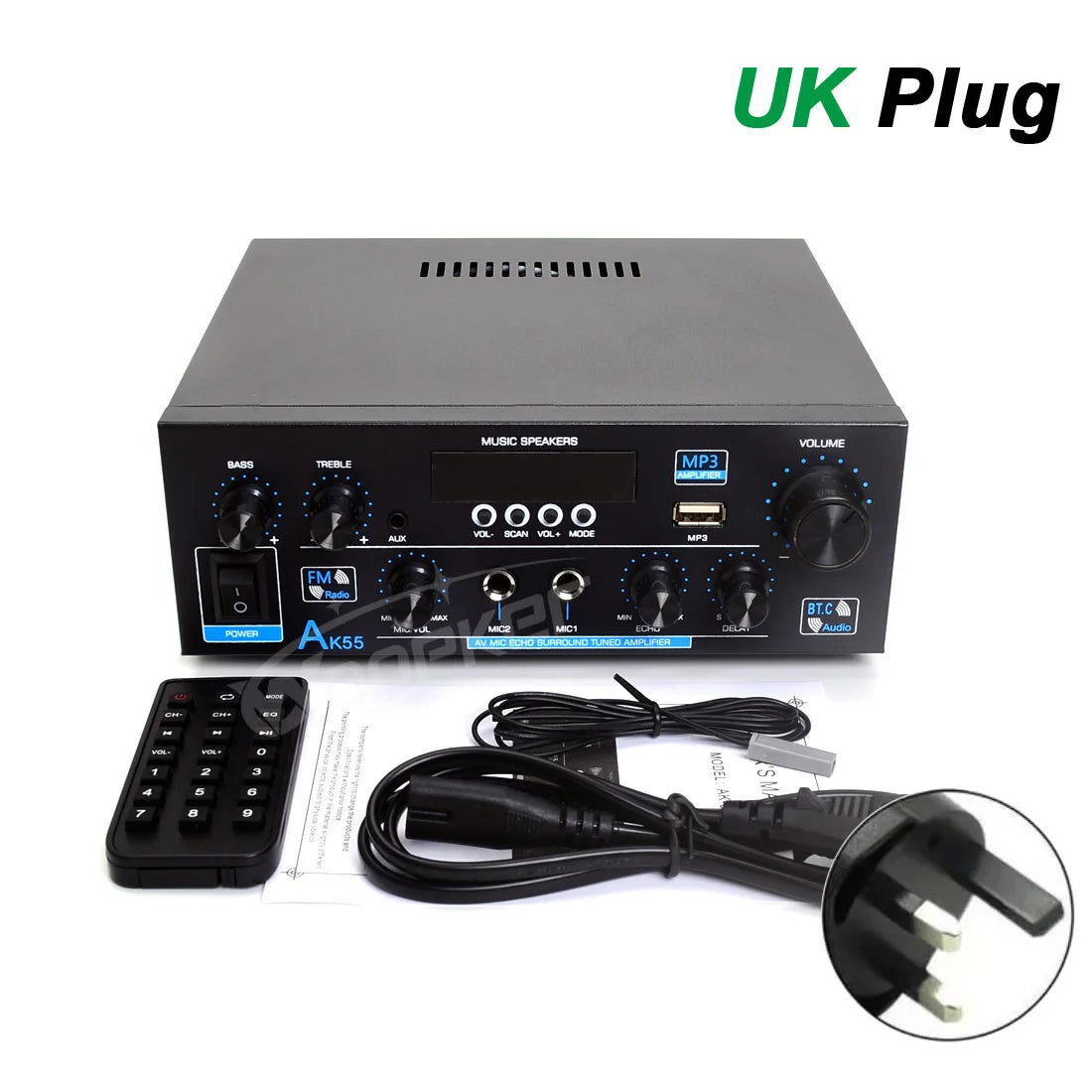 Woopker AK55 Bluetooth Amplifier – 2.0 Channel, 900W Max, HiFi Audio & Karaoke