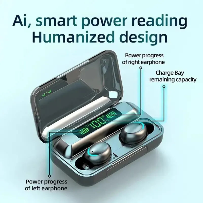 F9 TWS Wireless Bluetooth Earbuds – Waterproof Headphones with Digital Display Case