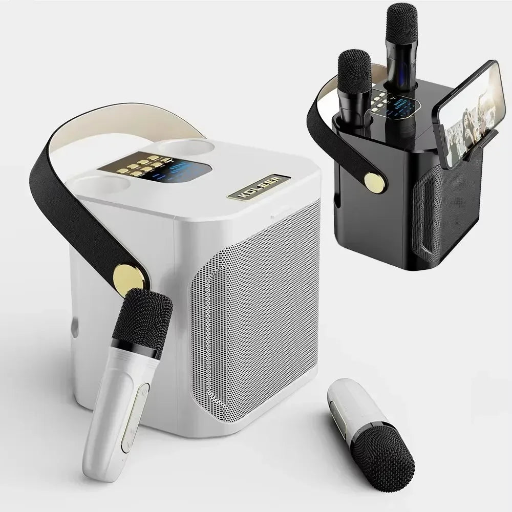 High Power Portable Karaoke Bluetooth Speaker with 2 Mics & 360° Surround
