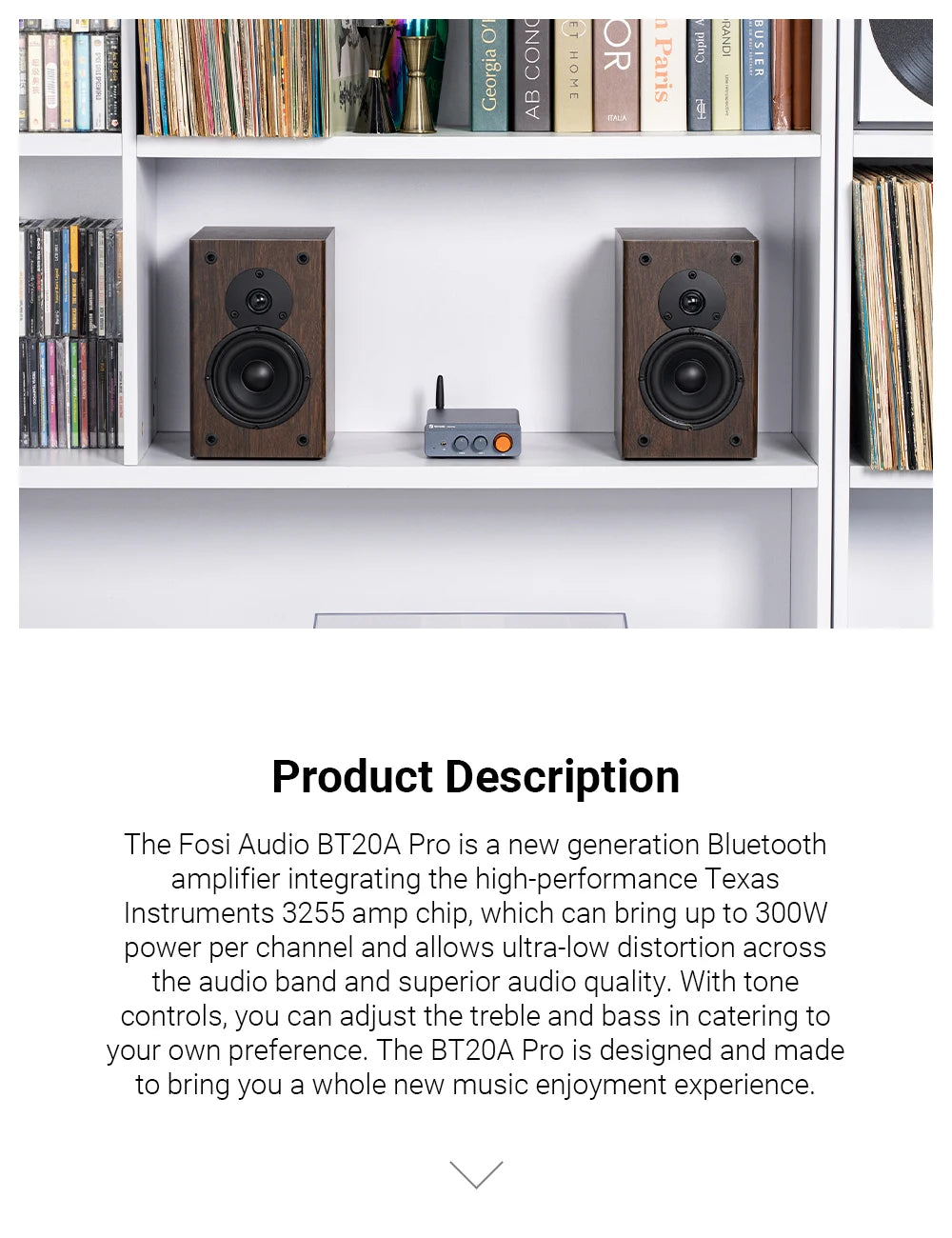 Fosi Audio BT20A Pro Bluetooth Stereo Amplifier – 300W x2 HiFi Class D TPA3255 Mini Amp with Bass & Treble Control for Home Theater