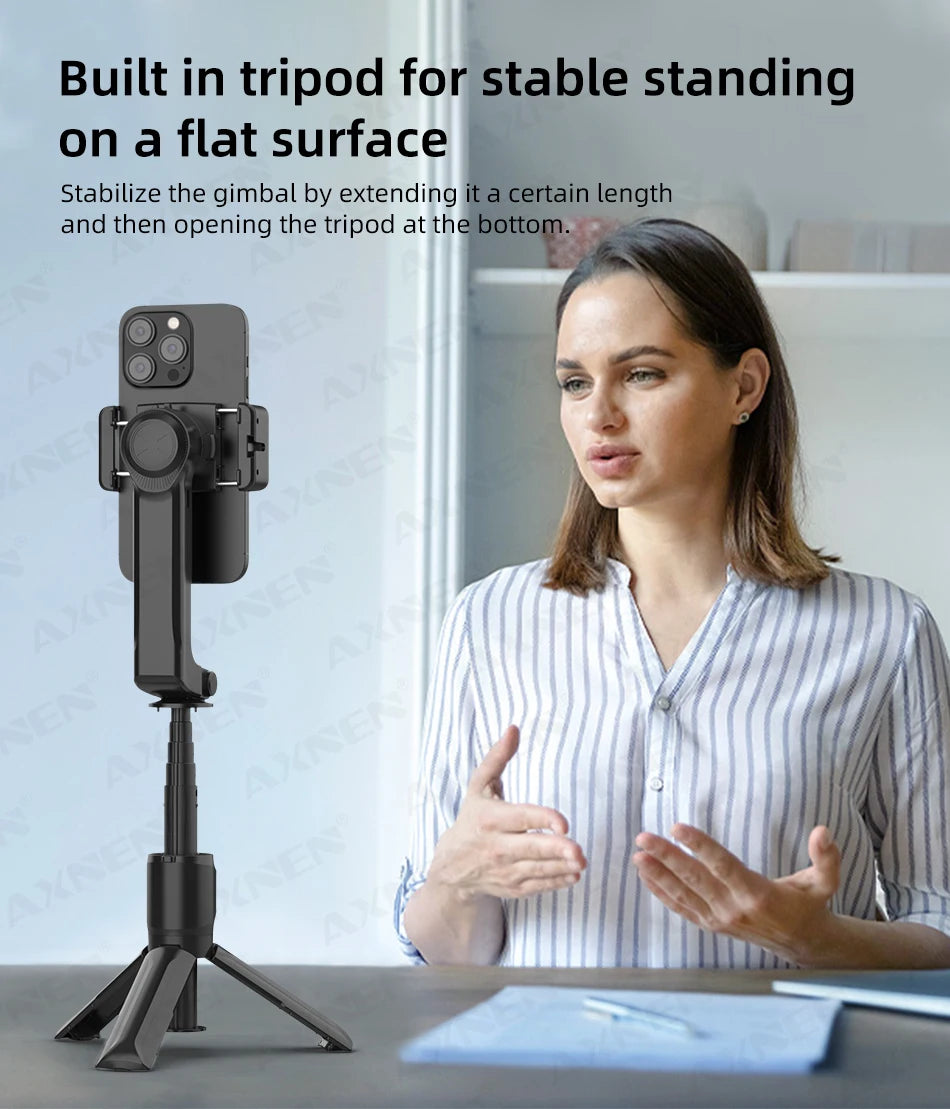 AXNEN HQ2 Series 3-Axis Handheld Gimbal Stabilizer for Smartphone & GoPro – Selfie Stick, Tripod & Extension Rod Combo