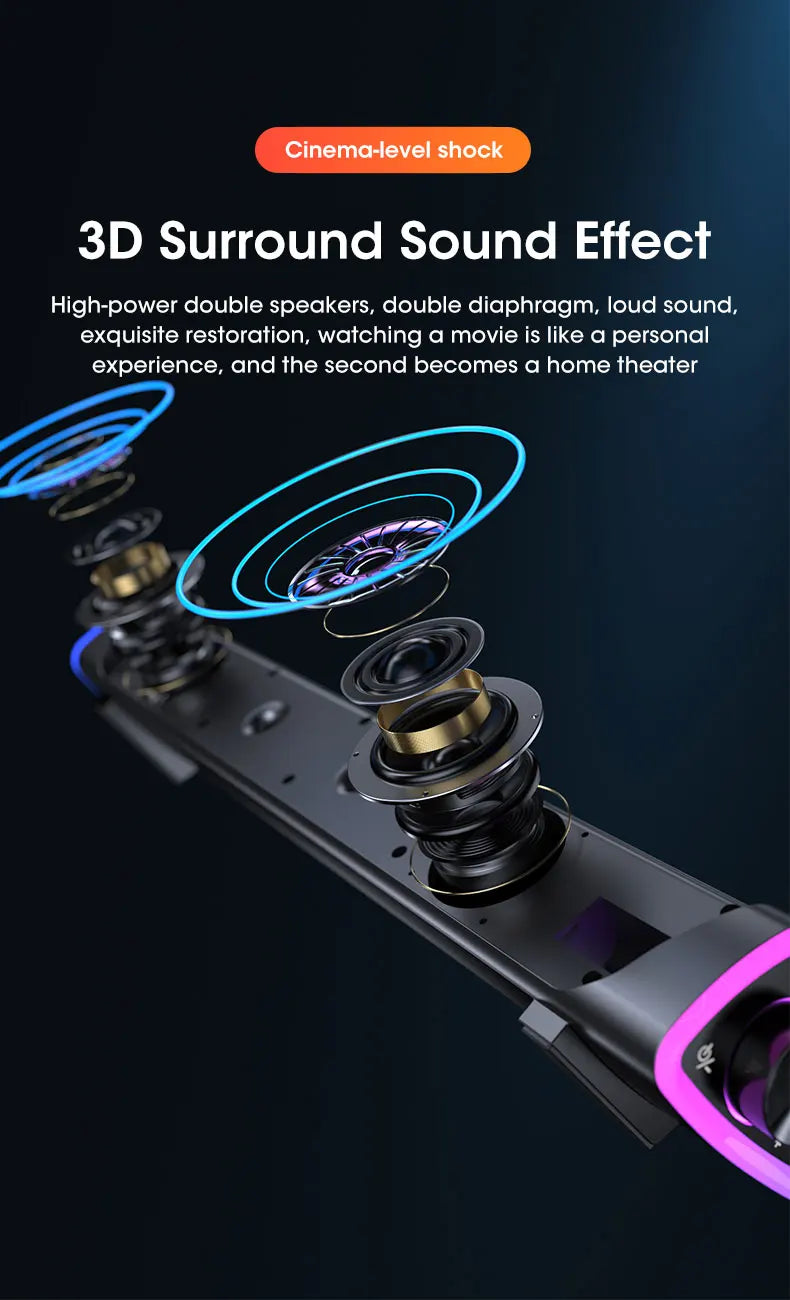 4D Stereo Soundbar with Bluetooth & Subwoofer for PC & MacBook