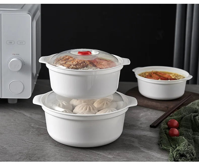 Microwave-Safe Heating & Storage Bowl – Plastic Food Container with Lid for Steamed Buns, Instant Noodles & Leftovers