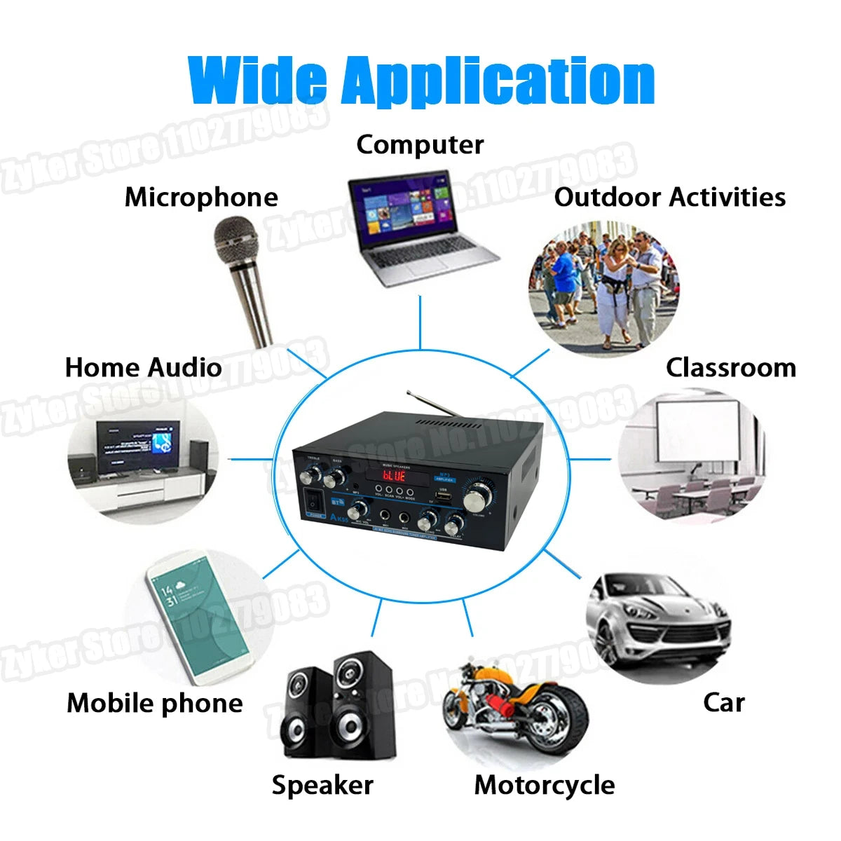 AK55 HiFi Bluetooth Amplifier – 2.0 Channel, 90W×2, Home/Car Audio