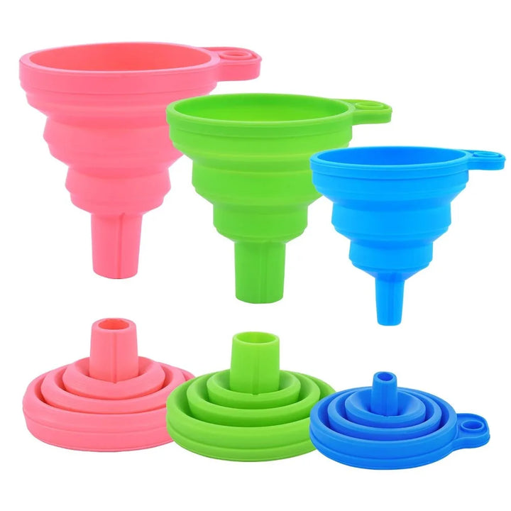 Silicone Collapsible Funnel Set – 3-Piece, Food-Grade, Foldable for Kitchen Use