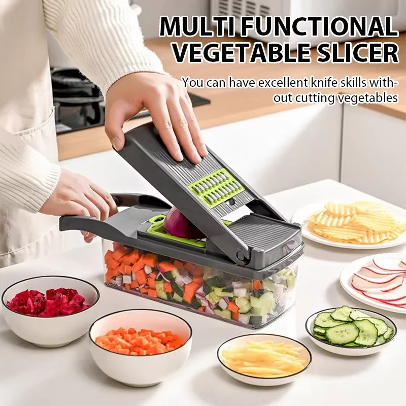 14/16 IN 1 Multi-Function Vegetable Food Chopper – Slicer, Grater, Cutter, Shredder Kitchen Tool for Tomato, Carrot, Cheese, Onion & More