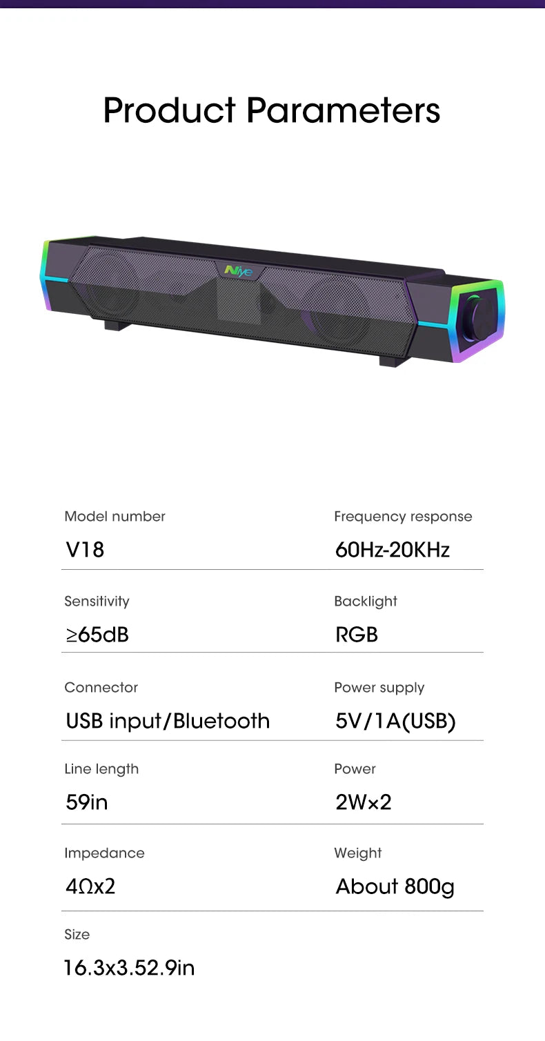 4D Bluetooth 5.0 Computer Speakers – Wired Stereo Soundbar with Subwoofer