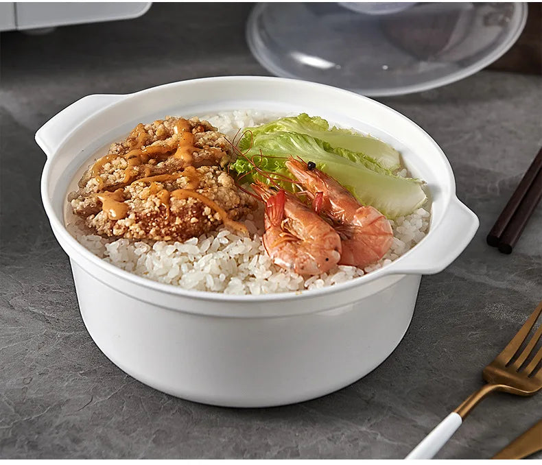 Microwave-Safe Heating & Storage Bowl – Plastic Food Container with Lid for Steamed Buns, Instant Noodles & Leftovers