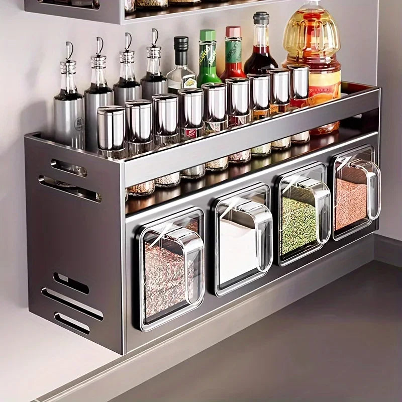 Stainless Steel Wall-Mounted Spice Rack – Multi-Functional Kitchen Organizer