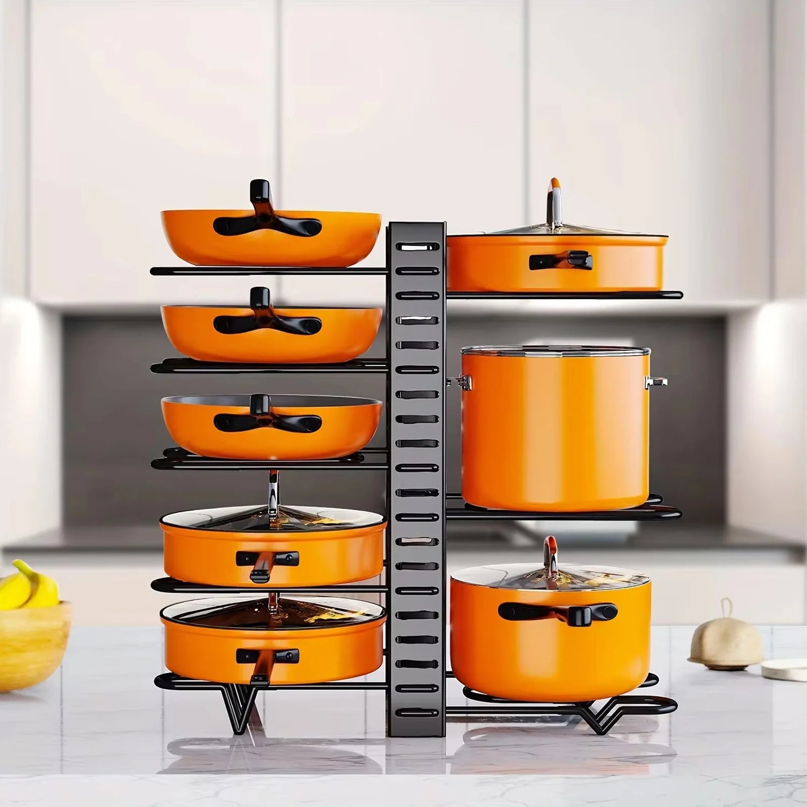 8-Tier Metal Pot Rack Organizer – Space-Saving Cabinet Holder