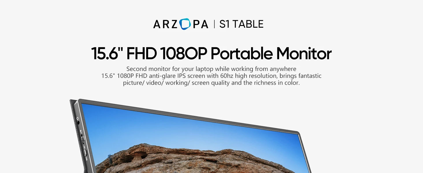 Arzopa 15.6" FHD Portable Monitor – 1080P HDMI/USB Display for Laptop, PC, Console