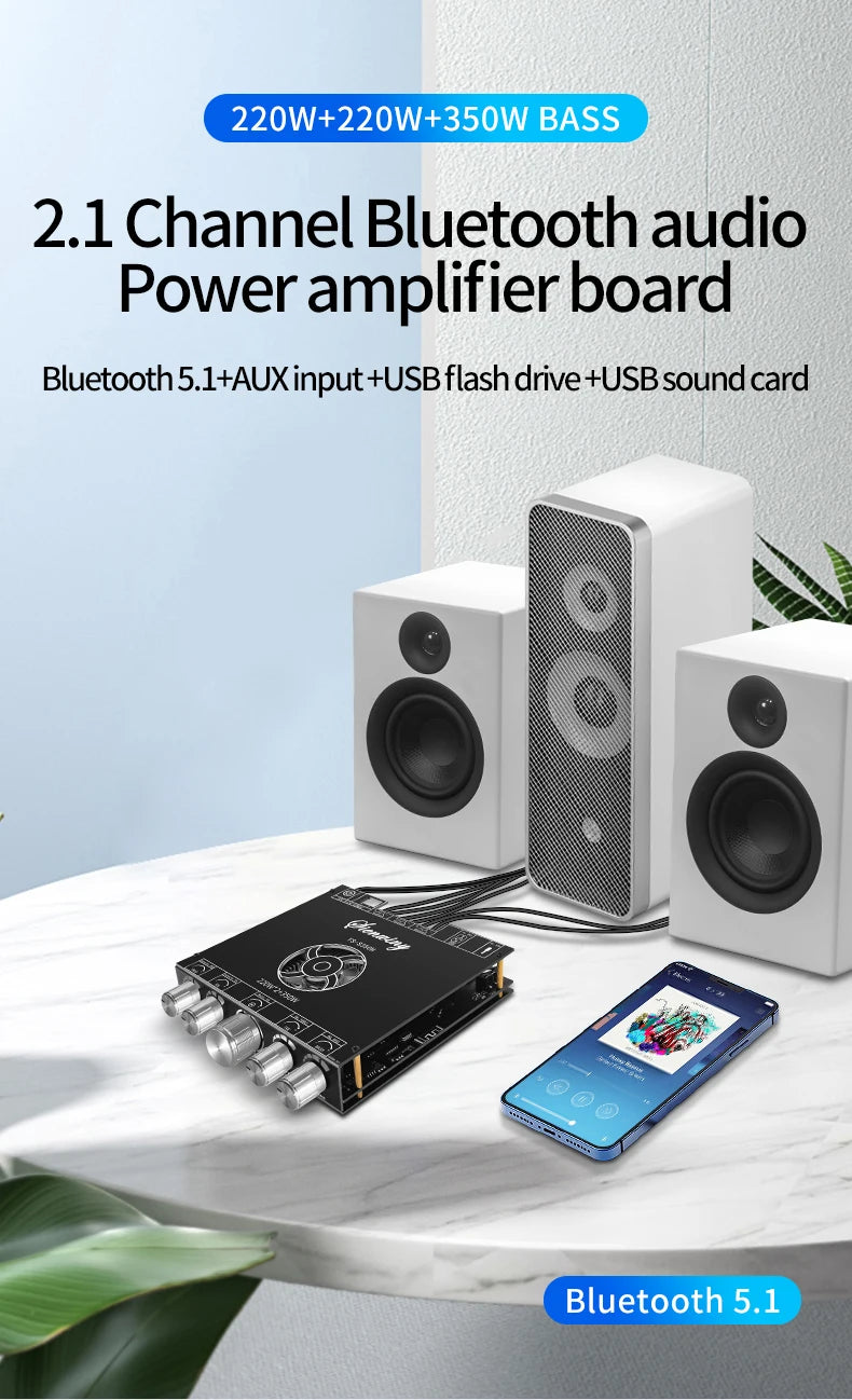 YS-S350H 2.1 Channel Bluetooth 5.1 Amplifier – TPA3251, 220W×2 + 350W Sub Output