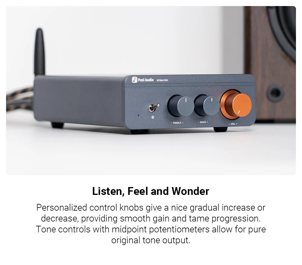 Fosi Audio BT20A Pro Bluetooth Stereo Amplifier – 300W x2 HiFi Class D TPA3255 Mini Amp with Bass & Treble Control for Home Theater