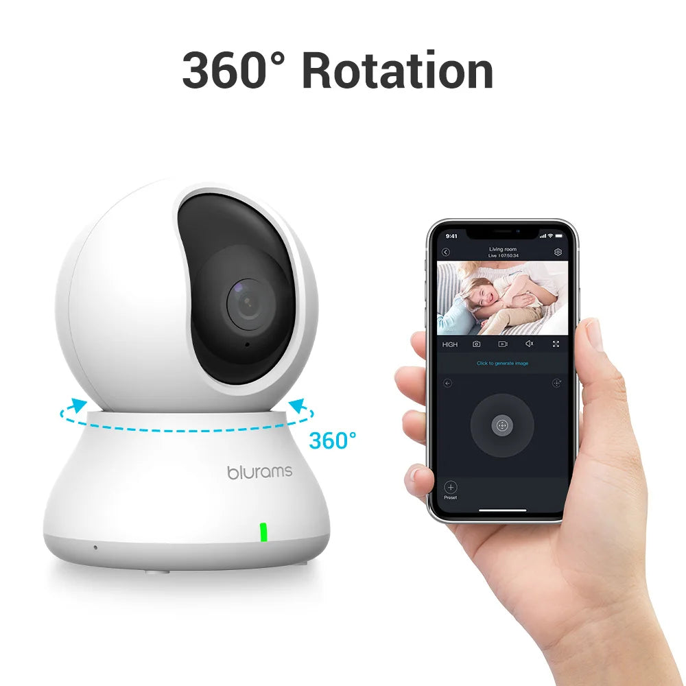 Blurams 2.4 & 5G WiFi Indoor Camera 2K HD – 360° PTZ, Night Vision, 2-Way Talk, Pet & Baby Monitor