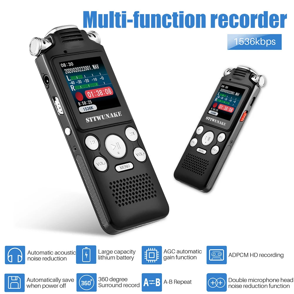 Professional Voice Activated Digital Audio Recorder – 8GB/16GB/32GB, Noise Cancelling & PCM Support