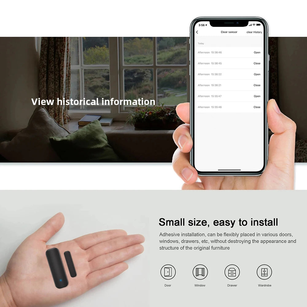 Tuya Smart Door & Window Sensor – WiFi/ZigBee Wireless Open-Close Detector