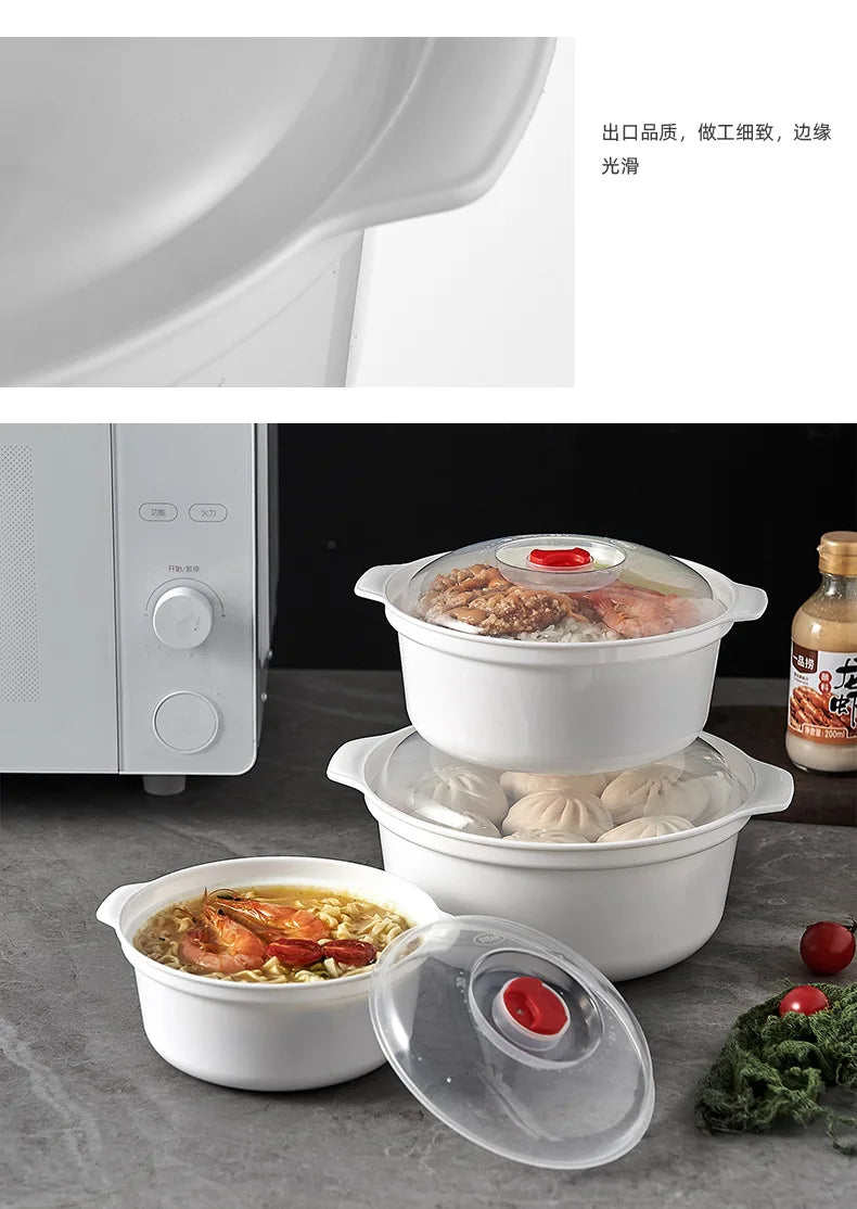 Microwave-Safe Heating & Storage Bowl – Plastic Food Container with Lid for Steamed Buns, Instant Noodles & Leftovers