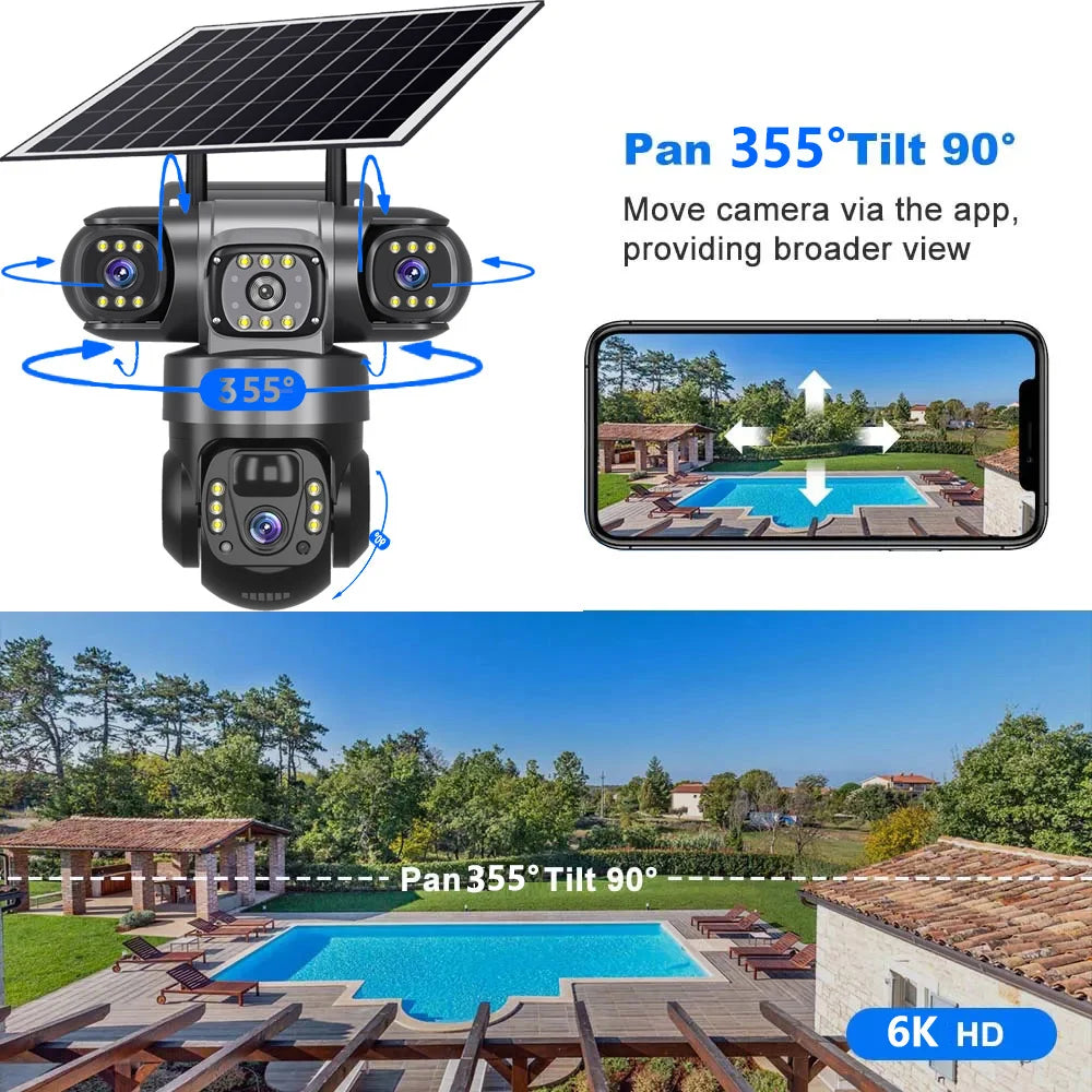 Solar 4G Sim Outdoor Camera – 3 Lens & Screen, 10X Zoom, PIR Human Detection