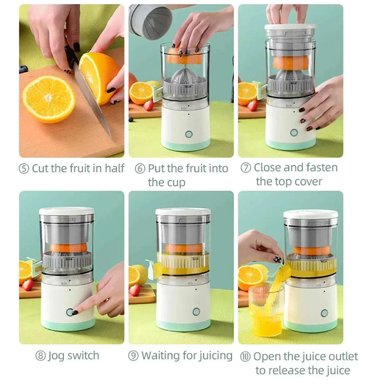 Electric Citrus Juicer – USB Rechargeable Orange & Lemon Squeezer