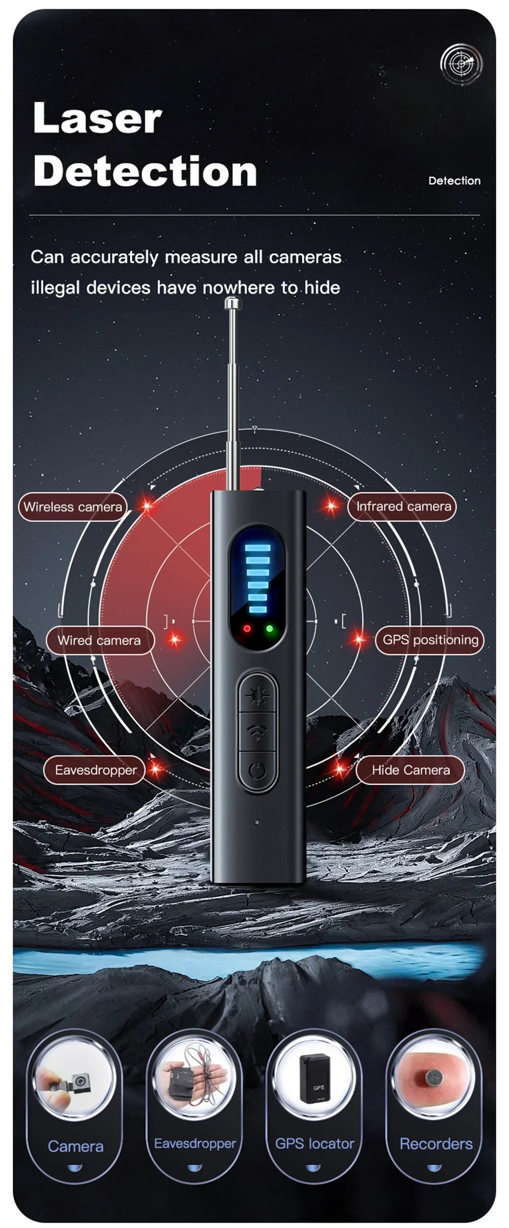 Anti-Spy Hidden Camera & GPS Detector – RF Signal Scanner for Bug & Listening Device Detection
