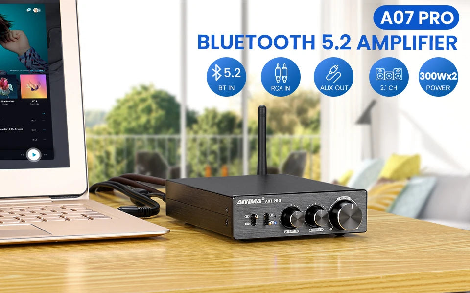 AIYIMA A07 PRO Bluetooth Stereo Amplifier – TPA3255, 300W x2, aptX Support