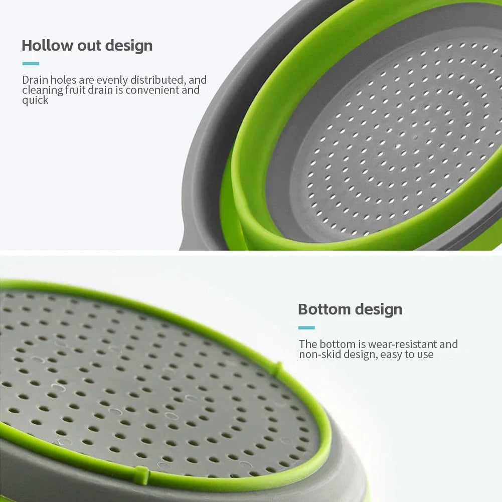 Silicone Folding Drain Basket – Foldable Fruit & Vegetable Washing Basket, Collapsible Kitchen Strainer & Storage Tool