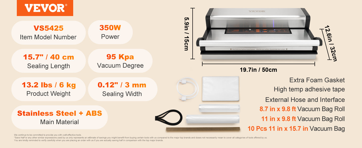 VEVOR Commercial Vacuum Sealer Machine Multifunction Automatic Food Packaging with Bag Roll Storage Cutter for Home Kitchen Use