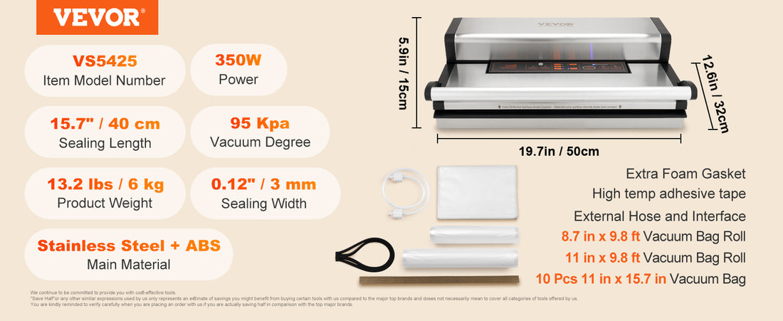VEVOR Commercial Vacuum Sealer Machine Multifunction Automatic Food Packaging with Bag Roll Storage Cutter for Home Kitchen Use
