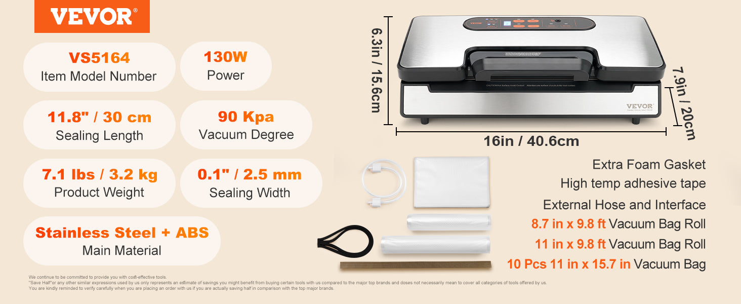 VEVOR Commercial Vacuum Sealer Machine Multifunction Automatic Food Packaging with Bag Roll Storage Cutter for Home Kitchen Use